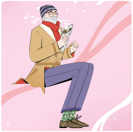 Original. A man enjoying chesnuts